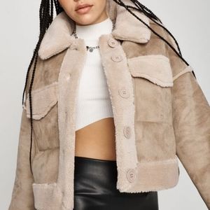 GARAGE SHERPA CROPPED CREAM TAN TEDDY JACKET NWT